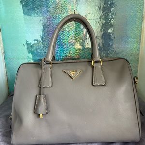 Prada, Bags, Prada Saffiano Leather Gray Bowler Bag